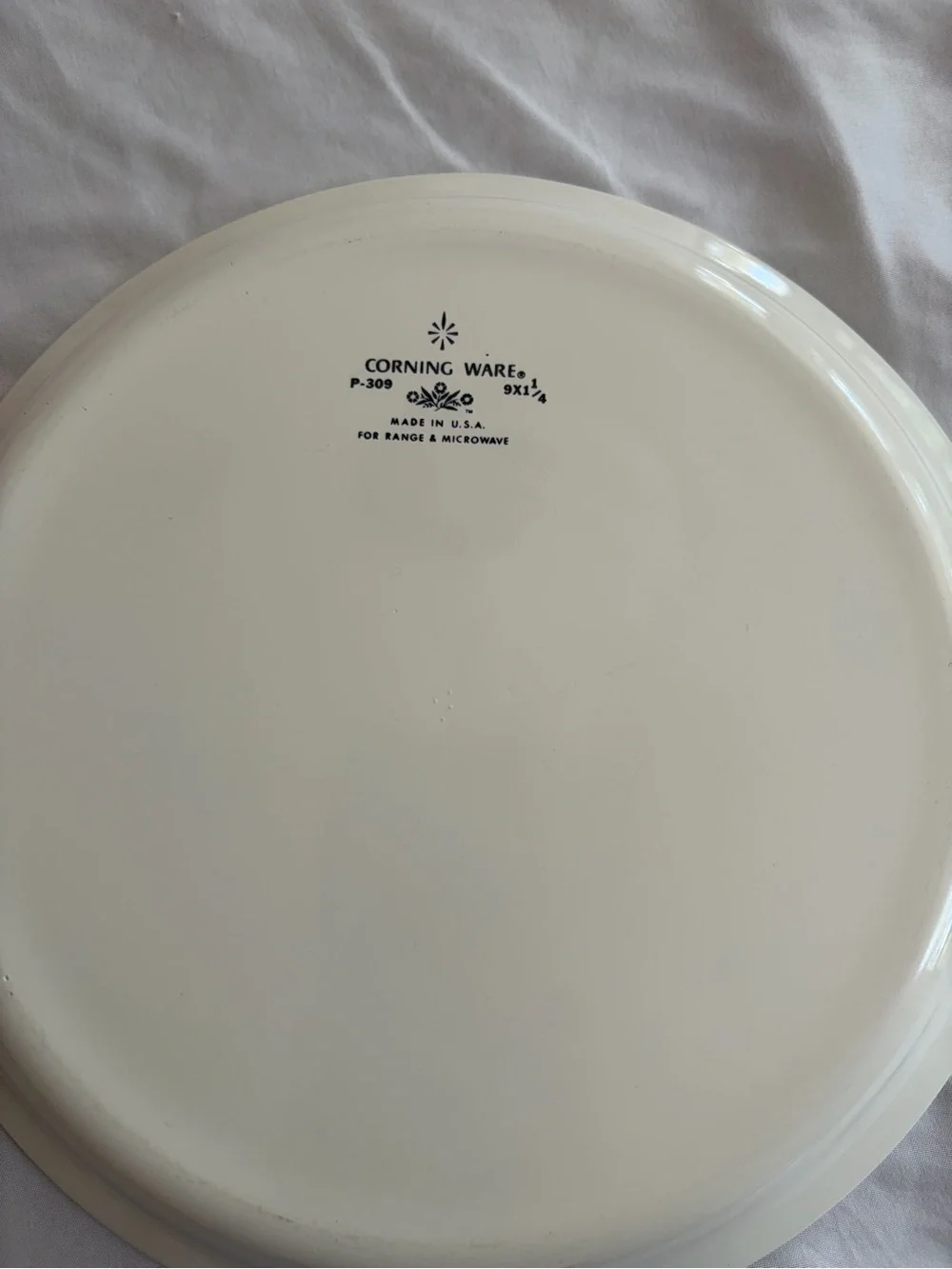 Corningware White Serving Plate with Blue Floral Emblem